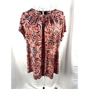 Liz Claiborne Career Womens XXL Dark Rose and Paisley Short Sleeve Blouse